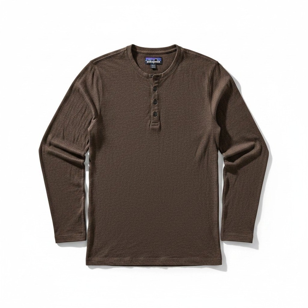 Patagonia Long Sleeve Daily Henley Organic Cotton Heathered Brown Medium Shirt